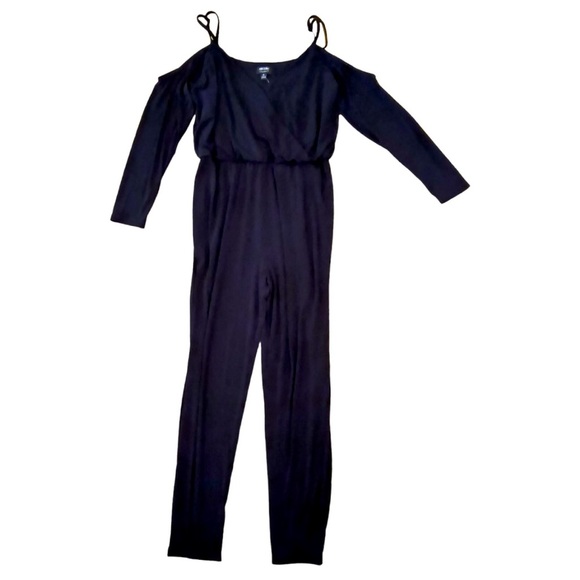 Nicole Miller Jumpsuit Women's Size M Black Open Shoulder Long Sleeve - Picture 3 of 5
